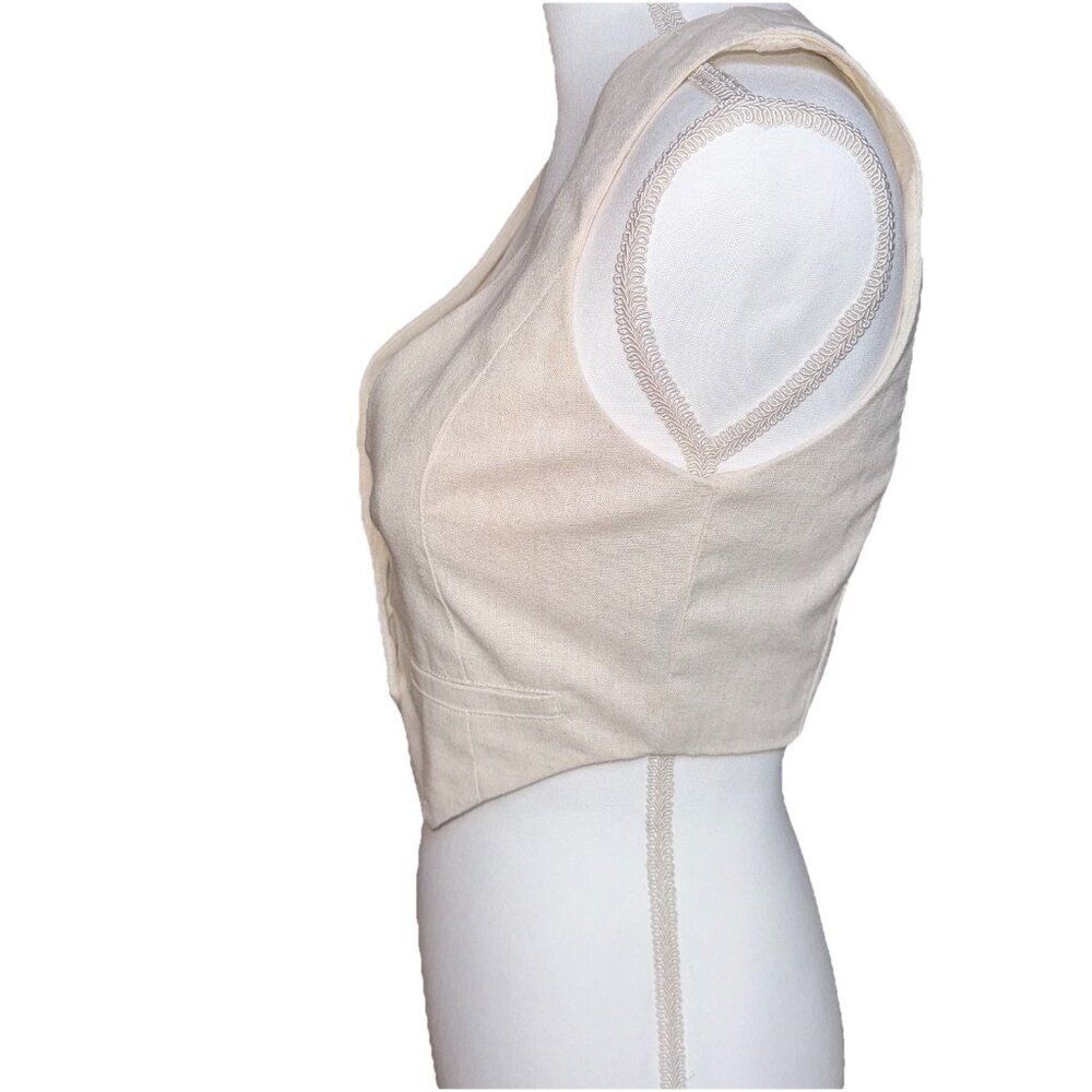 Windsor Linen Cotton Blend Vest Tan Beige Classic Womens Size XS - Picture 4 of 8